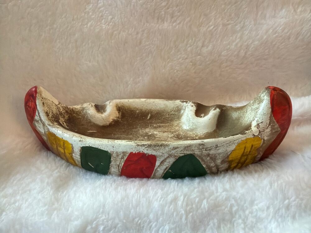 VTG Nanco Indian Canoe Ashtray Japan Hand Painted Mid Century Rustic Decor